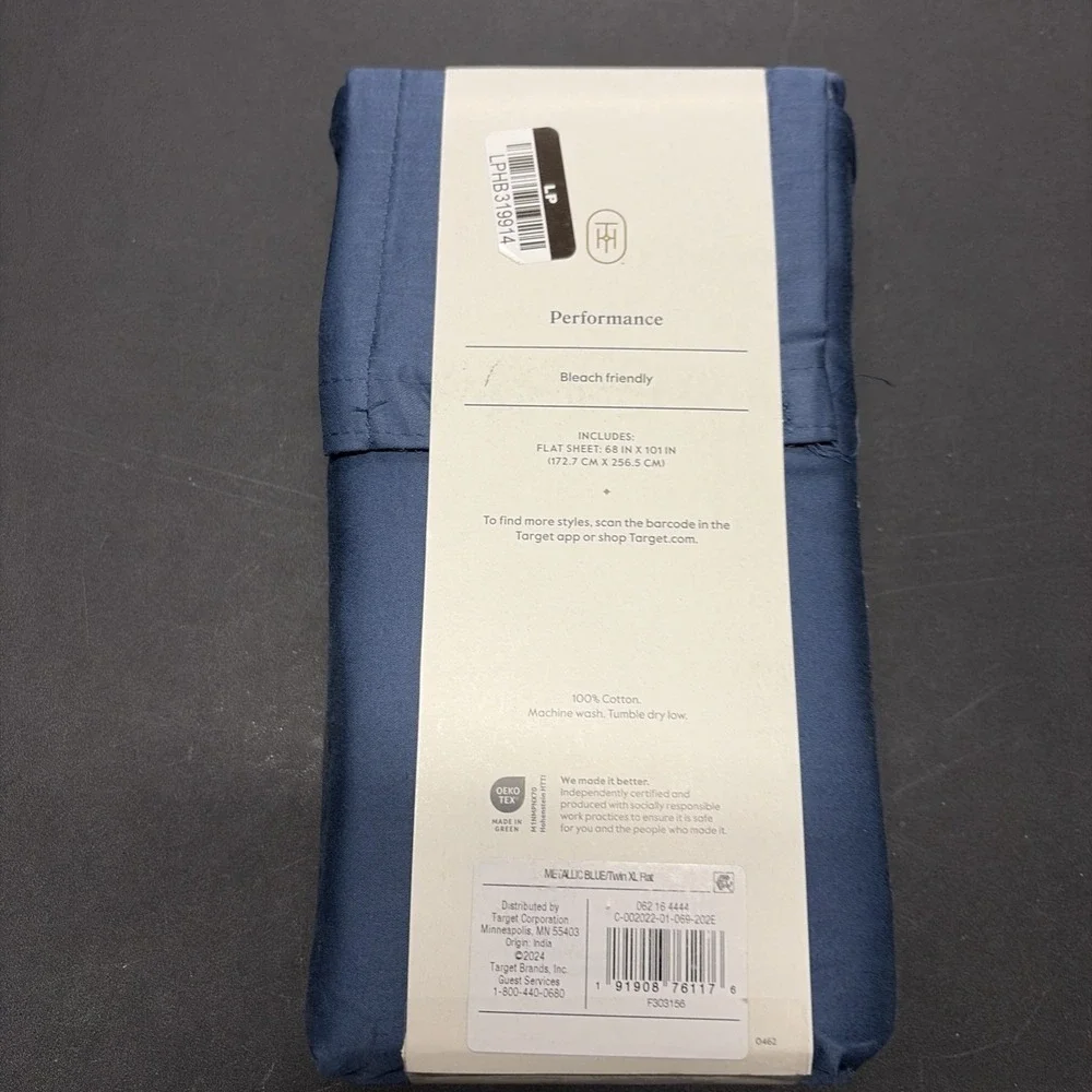 Threshold Twin XL Size 400 Thread Count Performance Flat Sheet Blue 20641